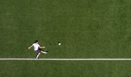 Drone Birds Eye Photo Of Striker Kicking